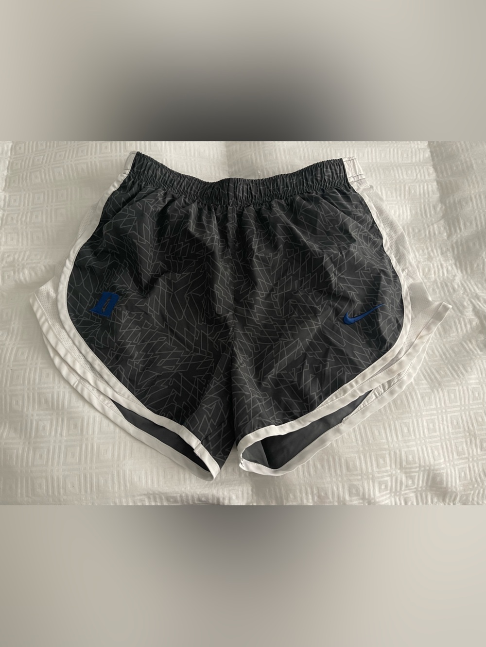 Duke Nike Black and White Running Shorts with Blue Swoosh